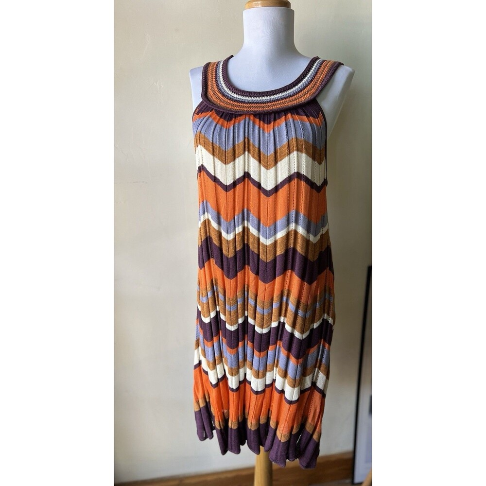 Missoni M Chevron Knit Sleeveless Knee Length Dress Orange Purple Blue - Picture 4 of 8